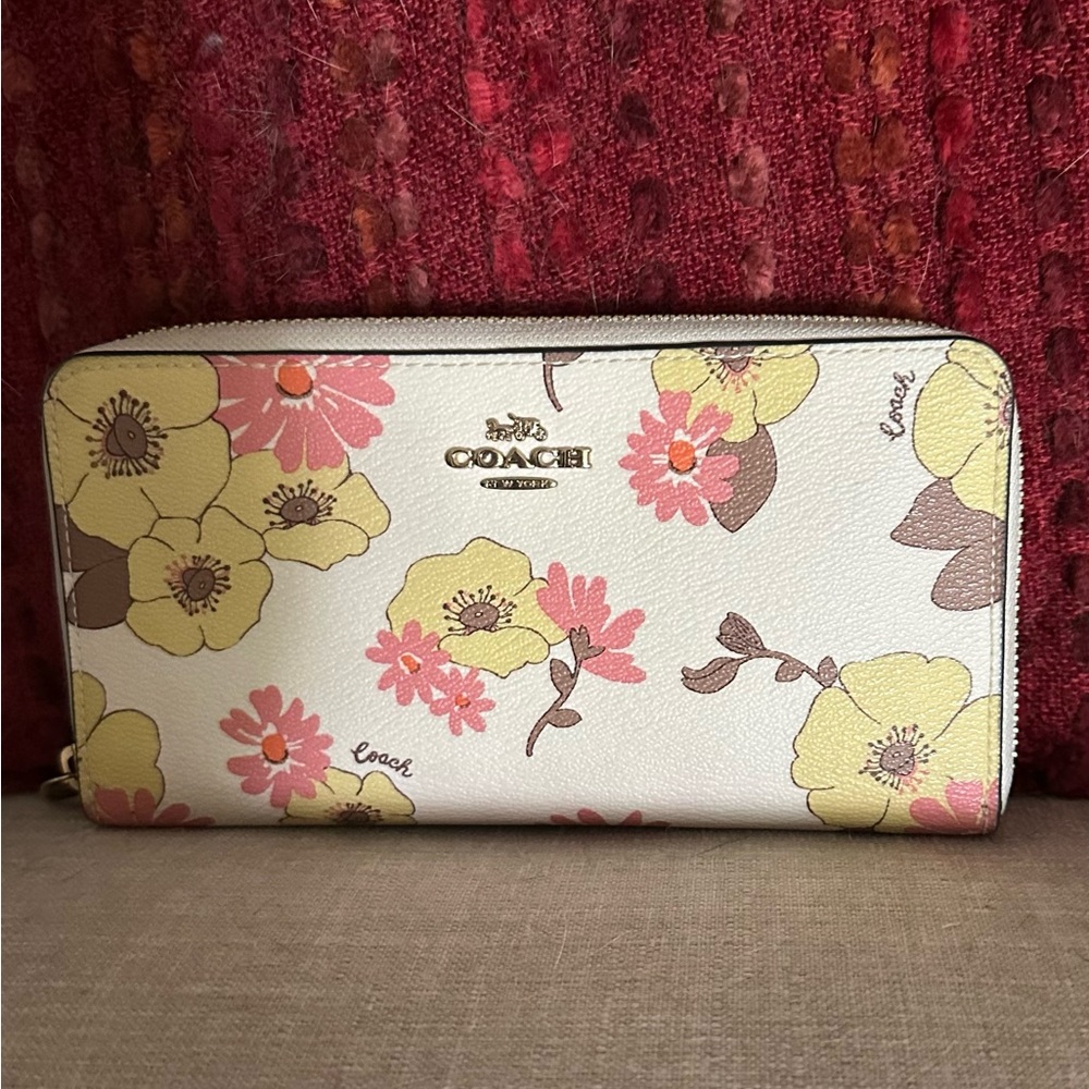 Coach Cream and Yellow Floral Wallet